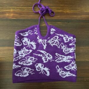 Purple and White Knitted Halter Top